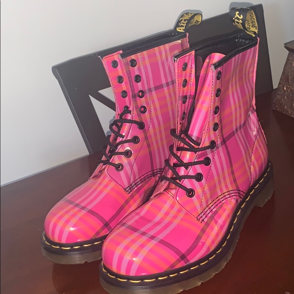 Dr Martens Plaid Pink Combat Boots